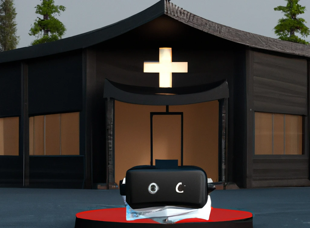 Hospital dojo with a virtual reality headset displayed in front