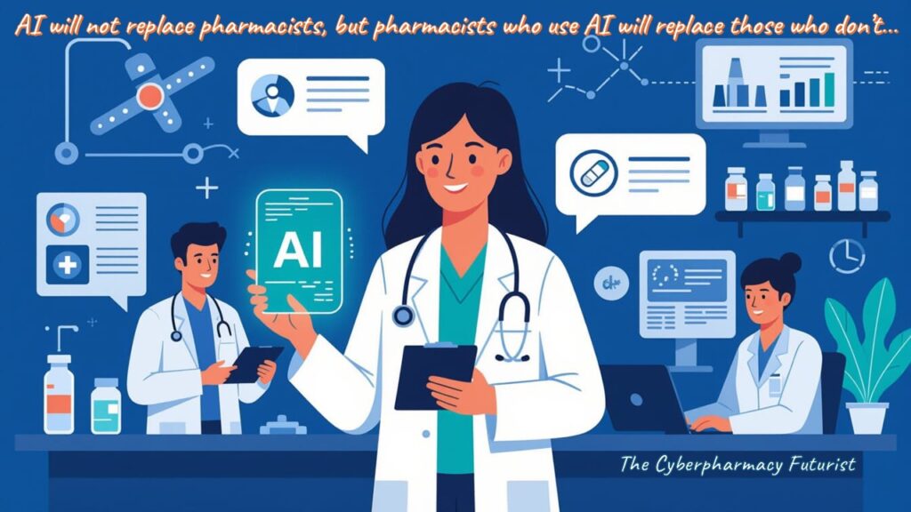 Image showing how a pharmacist using AI will replace those who do not use AI