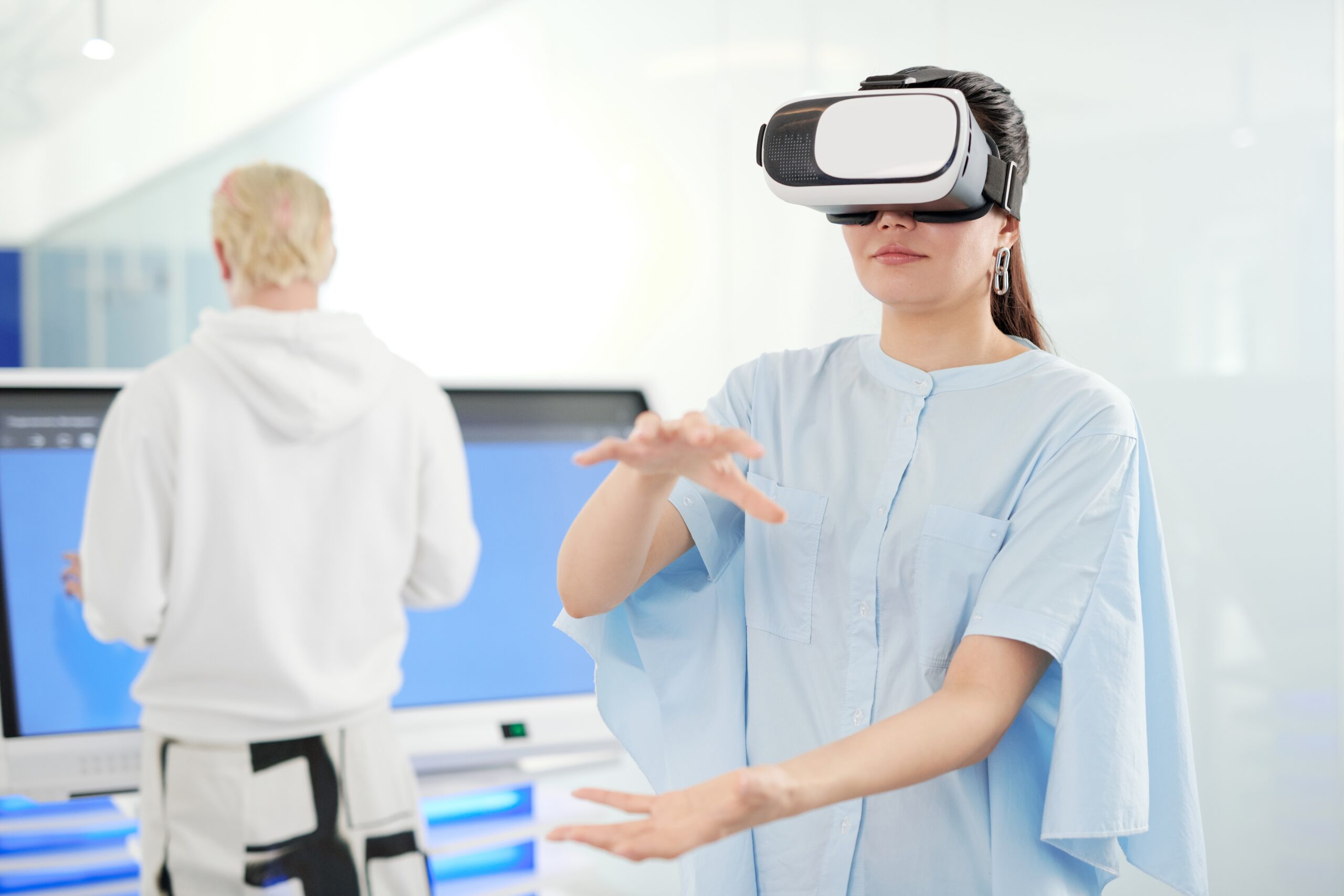 Woman wearing VR goggles