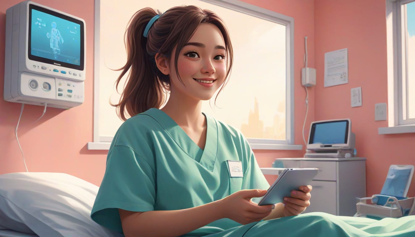 female-cancer-patient-anime-playing-mobile-device